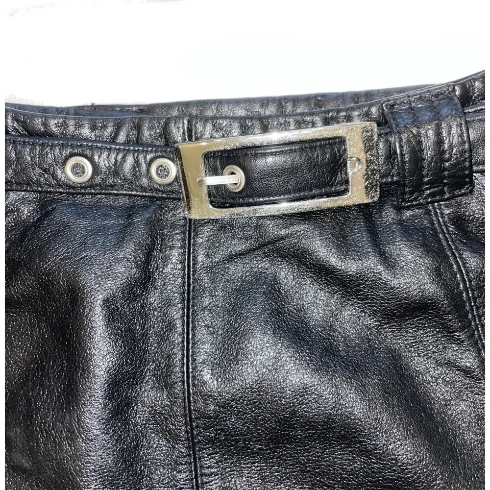 Vintage Y2K Wilsons Maxima Black Leather Lined Mini Skirt With Belt Size 4 - Picture 3 of 7